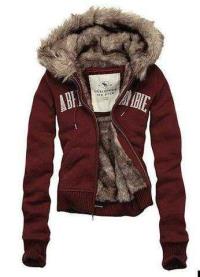 dames abercrombie fitch fur hooded outwear zip rood Hoge Quaity im1kc127